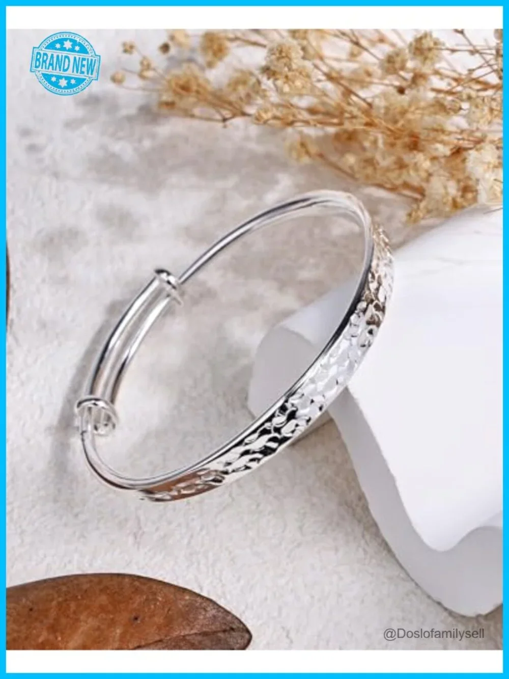 Hammered Texture Adjustable Cuff Bangle Bracelet Sterling Silver
